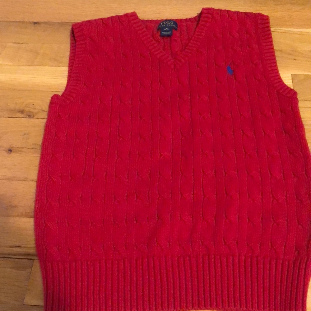 Polo Ralph Lauren sweater vest boys medium size 10/12 red.